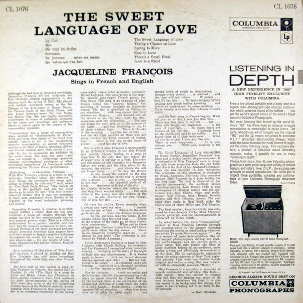 Jacqueline François - The Sweet Language Of Love (Vinyl, LP, Album) Very Good (VG) / Good Plus (G+)