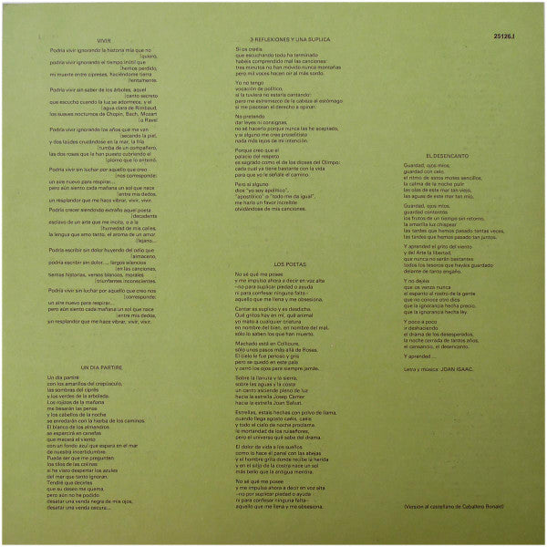 Joan Isaac - Viure (Vinyl, LP, Album) Very Good Plus (VG+) / Very Good (VG)
