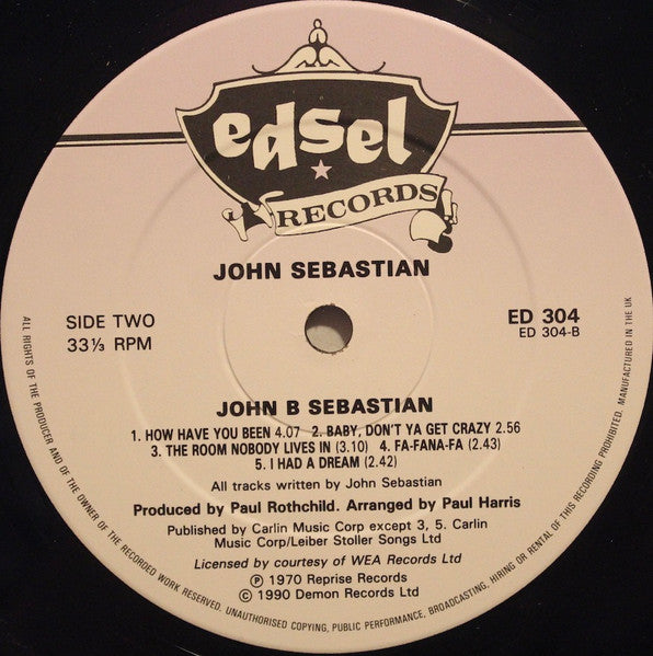 John Sebastian - John B. Sebastian (Vinyl, LP, Album, Reissue) Very Good (VG) / Very Good Plus (VG+)