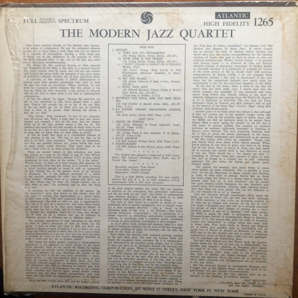 The Modern Jazz Quartet - The Modern Jazz Quartet (Vinyl, LP, Album, Repress, Mono) Very Good (VG) / Good Plus (G+)