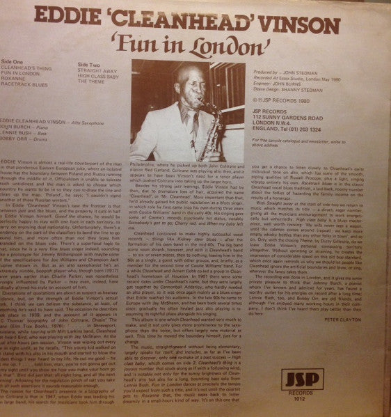 Eddie "Cleanhead" Vinson - Fun In London (Vinyl, LP, Album) Very Good Plus (VG+) / Very Good (VG)