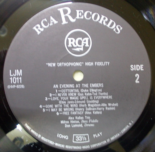 Alex Kallao Trio - An Evening At The Embers (Vinyl, LP, Album, Reissue, Mono) Very Good Plus (VG+) / Very Good Plus (VG+)