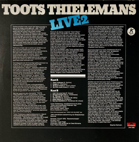 Toots Thielemans - Live 2 (Vinyl, LP, Album) Very Good Plus (VG+) / Very Good (VG)
