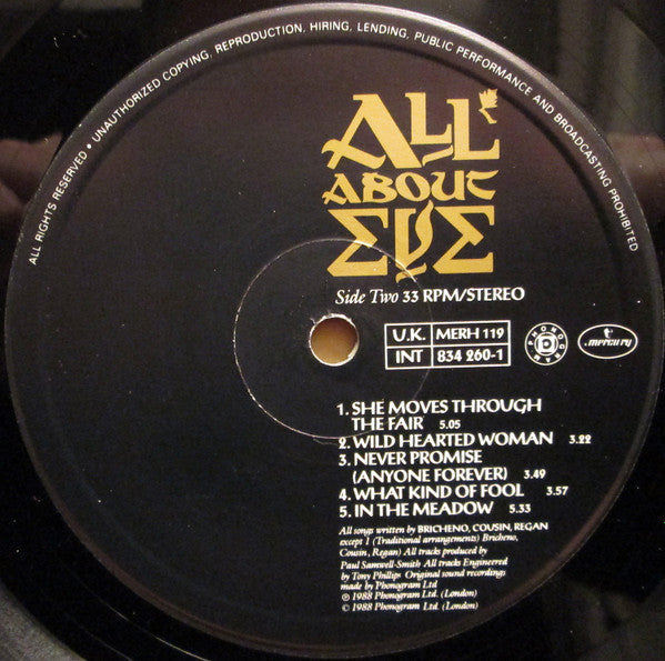 All About Eve - All About Eve (Vinyl, LP, Album) Near Mint (NM or M-) / Very Good Plus (VG+)