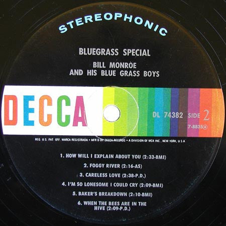 Bill Monroe & His Blue Grass Boys - Bluegrass Special! (Vinyl, LP, Album, Repress, Stereo) Very Good (VG) / Good (G)