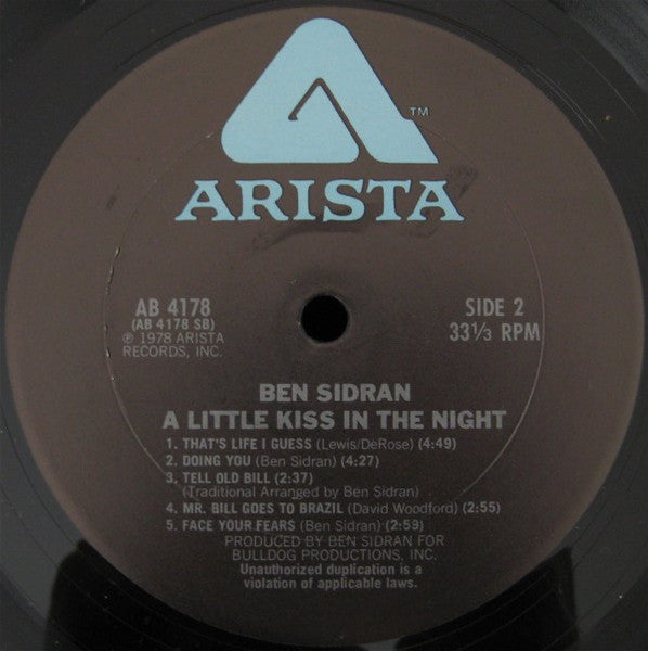 Ben Sidran - A Little Kiss In The Night (Vinyl, LP, Album) Good Plus (G+) / Good Plus (G+)