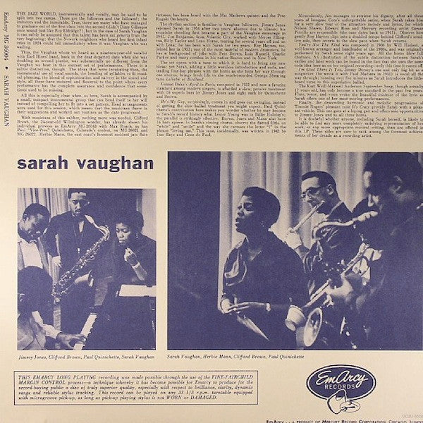 Sarah Vaughan - Sarah Vaughan (Vinyl, LP, Album, Remastered, Reissue, Limited Edition, Mono) Very Good Plus (VG+) / Very Good Plus (VG+)