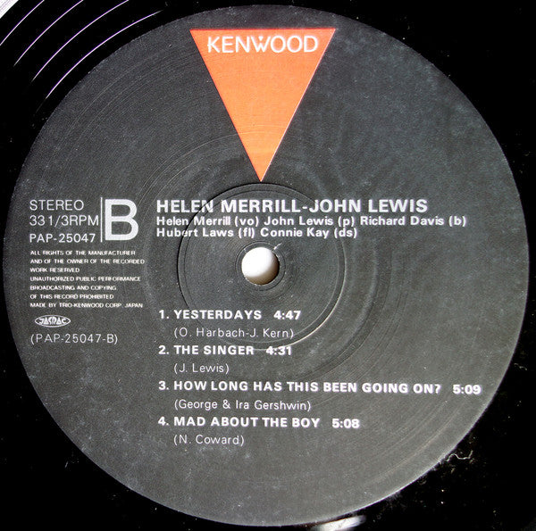 John Lewis (2) - John Lewis / Helen Merrill (Vinyl, LP, Album) Very Good Plus (VG+) / Very Good (VG)