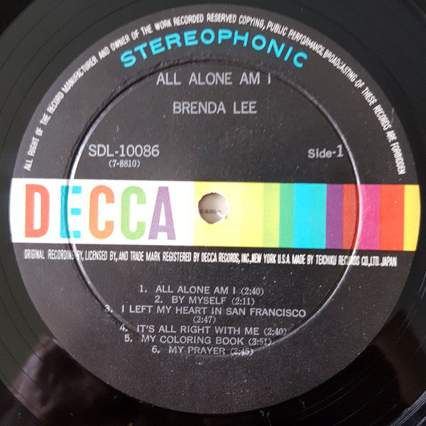 Brenda Lee - All Alone Am I (Vinyl, LP, Stereo) Very Good (VG) / Very Good (VG)