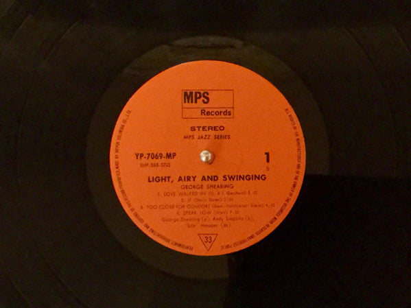 George Shearing - Light, Airy & Swinging (Vinyl, LP, Album, Stereo) Very Good Plus (VG+) / Very Good Plus (VG+)