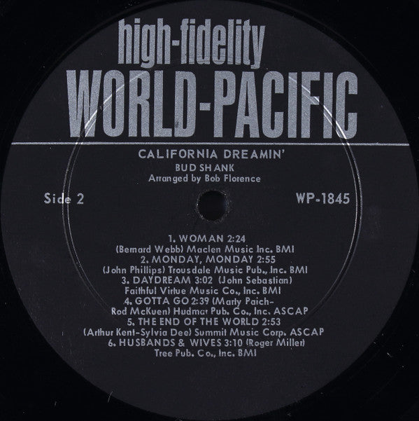 Bud Shank - California Dreamin' (Vinyl, LP, Album, Mono) Very Good (VG) / Very Good (VG)