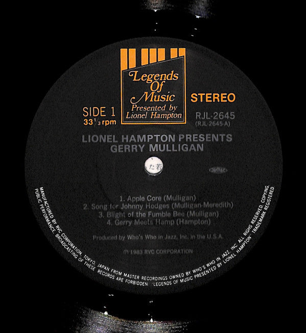 Gerry Mulligan - Lionel Hampton Presents Gerry Mulligan (Vinyl, LP, Album) Very Good Plus (VG+) / Very Good Plus (VG+)