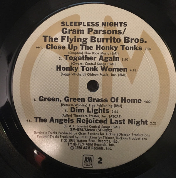 Gram Parsons - Sleepless Nights (Vinyl, LP, Album) Very Good Plus (VG+) / Very Good (VG)