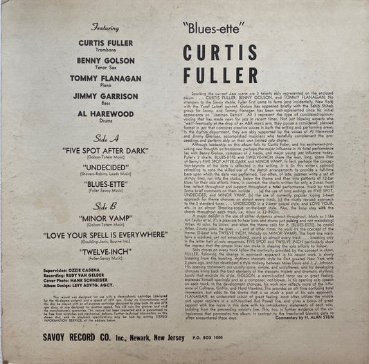 Curtis Fuller's Quintet - Blues-ette (Vinyl, LP, Album, Mono) Good Plus (G+) / Good Plus (G+)