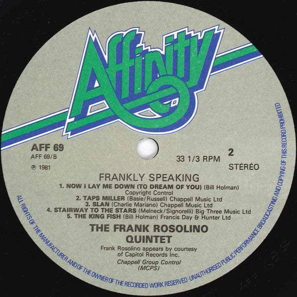 Frank Rosolino Quintet - Frankly Speaking (Vinyl, LP, Album, Reissue) Very Good Plus (VG+) / Fair (F)