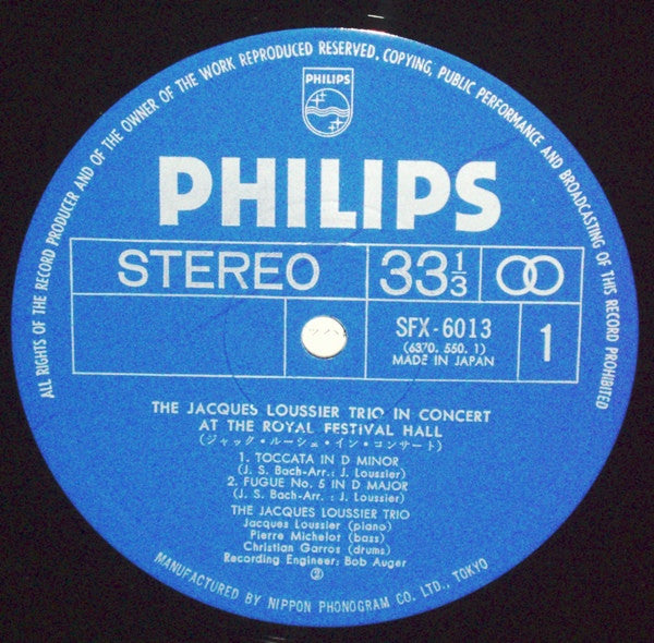 Jacques Loussier Trio - In Concert At The Royal Festival Hall (Vinyl, LP, Album) Very Good Plus (VG+) / Very Good Plus (VG+)