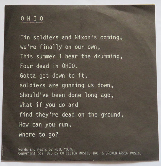 Crosby, Stills, Nash & Young - Ohio (Vinyl, 7", 45 RPM, Single) Very Good (VG) / Good Plus (G+)
