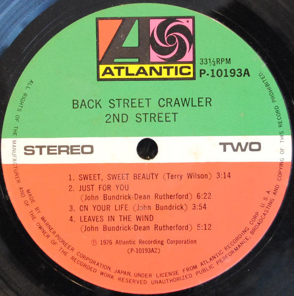 Back Street Crawler - 2nd Street (Vinyl, LP, Album) Near Mint (NM or M-) / Very Good Plus (VG+)
