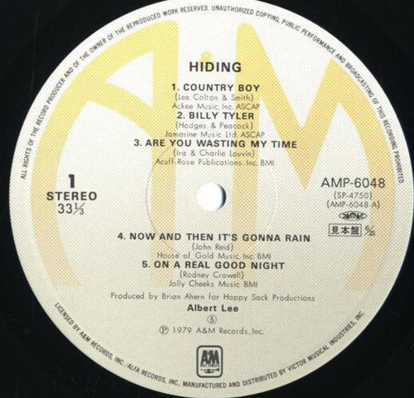 Albert Lee - Hiding (Vinyl, LP, Album, Promo) Very Good Plus (VG+) / Very Good (VG)