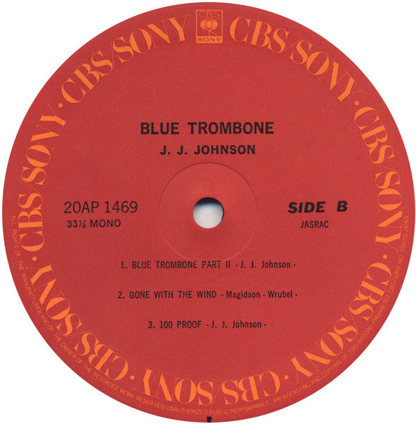 J.J. Johnson - Blue Trombone (Vinyl, LP, Album, Reissue, Mono) Very Good (VG) / Very Good (VG)