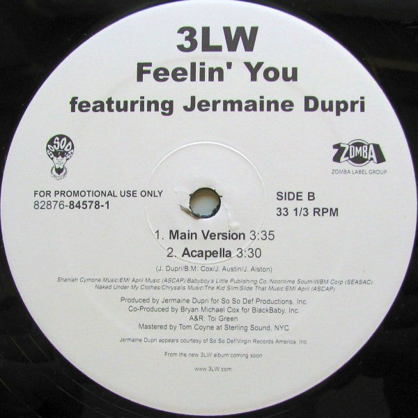 3LW - Feelin' You (Vinyl, 12", Promo, 33 ⅓ RPM) Mint (M) / Mint (M)