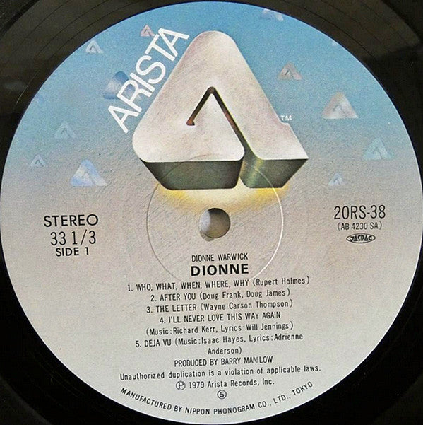 Dionne Warwick - Dionne (Vinyl, LP, Album, Stereo) Very Good Plus (VG+) / Very Good (VG)