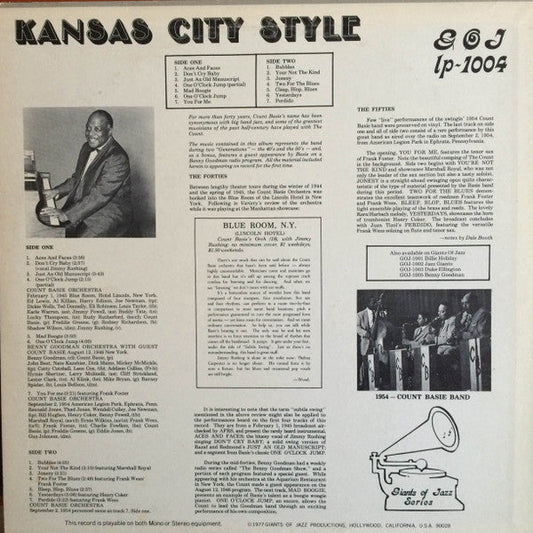 Count Basie - Kansas City Style (Vinyl, LP, Album, Limited Edition, Mono) Very Good Plus (VG+) / Very Good Plus (VG+)