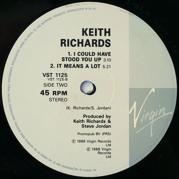 Keith Richards - Take It So Hard (Vinyl, 12", 45 RPM) Very Good (VG) / Very Good Plus (VG+)