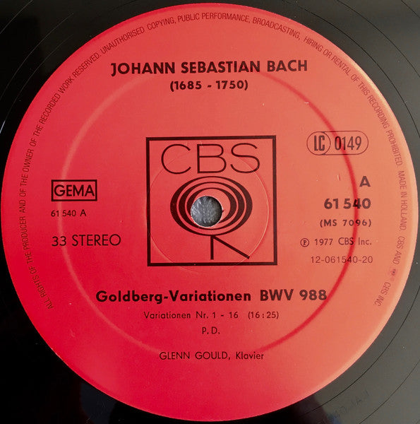 Johann Sebastian Bach - Goldberg-Variationen BWV 988 (Vinyl, LP, Album, Reissue, Stereo) Near Mint (NM or M-) / Very Good Plus (VG+)