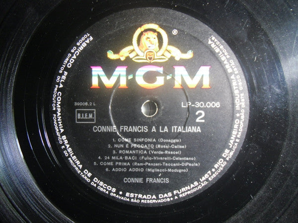 Connie Francis - A La Italiana (Vinyl, LP, Album, Mono) Good Plus (G+) / Very Good (VG)