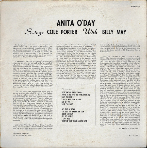 Anita O'Day - Swings Cole Porter (Vinyl, LP, Album, Mono) Good Plus (G+) / Fair (F)