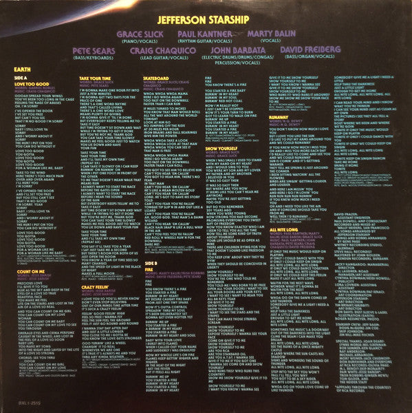 Jefferson Starship - Earth (Vinyl, LP, Album, Stereo) Very Good (VG) / Very Good (VG)