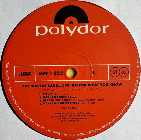 Pat Travers Band - Live! Go For What You Know (Vinyl, LP, Album) Very Good Plus (VG+) / Very Good (VG)