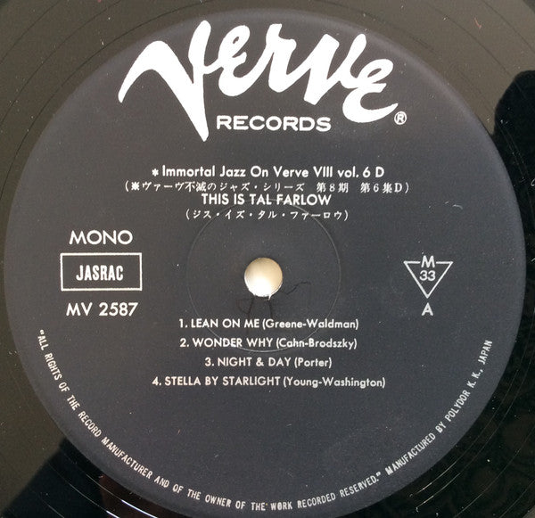 Tal Farlow - This Is Tal Farlow (Vinyl, LP, Mono) Very Good Plus (VG+) / Very Good (VG)