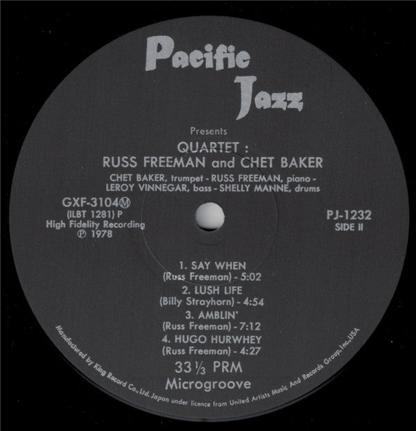 Chet Baker Quartet - Quartet: Russ Freeman Chet Baker (Vinyl, LP, Album, Reissue, Mono) Near Mint (NM or M-) / Near Mint (NM or M-)