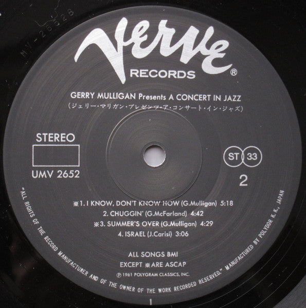 Gerry Mulligan & The Concert Jazz Band - Gerry Mulligan Presents A Concert In Jazz (Vinyl, LP, Album, Reissue, Stereo) Very Good Plus (VG+) / Very Good Plus (VG+)