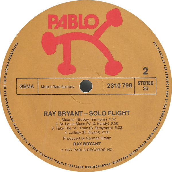 Ray Bryant - Solo Flight (Vinyl, LP, Album, Stereo) Very Good Plus (VG+) / Very Good Plus (VG+)