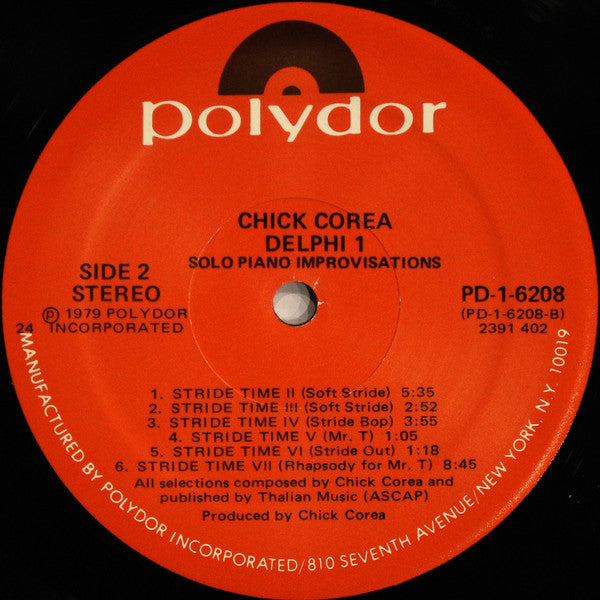 Chick Corea - Delphi 1 Solo Piano Improvisations (Vinyl, LP, Album) Very Good (VG) / Good Plus (G+)