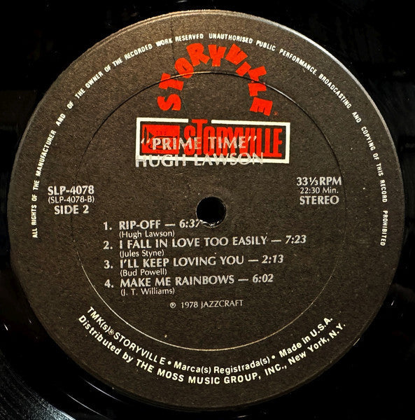 Hugh Lawson - Prime Time (Vinyl, LP, Album, Reissue) Very Good Plus (VG+) / Very Good Plus (VG+)