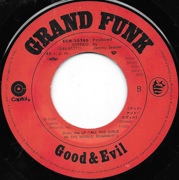 Grand Funk Railroad - バッド・タイム = Bad Time (Vinyl, 7", 45 RPM, Single, Stereo) Very Good Plus (VG+) / Very Good Plus (VG+)