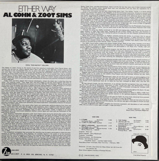 Al Cohn - Either Way (Vinyl, LP, Album, Reissue) Very Good Plus (VG+) / Very Good Plus (VG+)