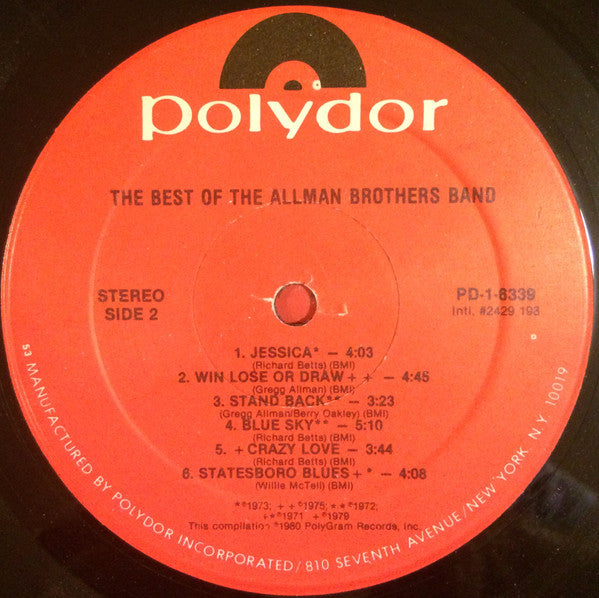 The Allman Brothers Band - The Best Of The Allman Brothers Band (Vinyl, LP, Compilation, Stereo) Very Good Plus (VG+) / Very Good (VG)