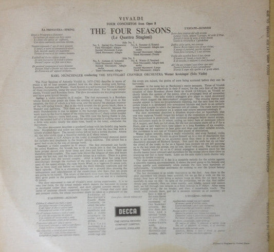 Antonio Vivaldi - The Four Seasons (Vinyl, LP, Reissue, Repress, Stereo) Very Good (VG) / Good Plus (G+)