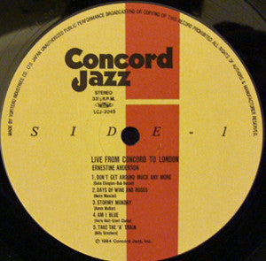 Ernestine Anderson - Live From Concord To London (Vinyl, LP, Album, Reissue, Stereo) Very Good Plus (VG+) / Good Plus (G+)