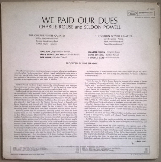 Charlie Rouse - We Paid Our Dues! (Vinyl, LP, Mono) Good Plus (G+) / Good Plus (G+)