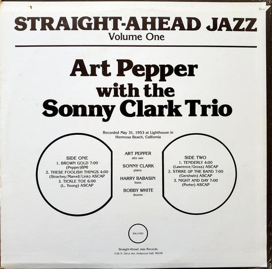 Art Pepper - Straight-Ahead Jazz Volume One (Vinyl, LP, Album) Very Good Plus (VG+) / Very Good Plus (VG+)