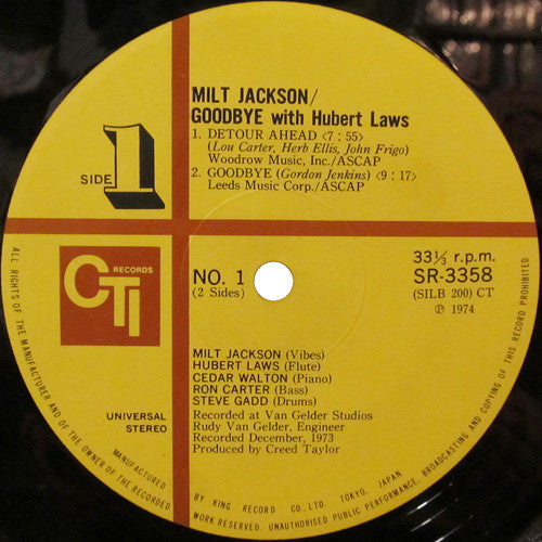 Milt Jackson - Goodbye (Vinyl, LP, Album, Stereo)