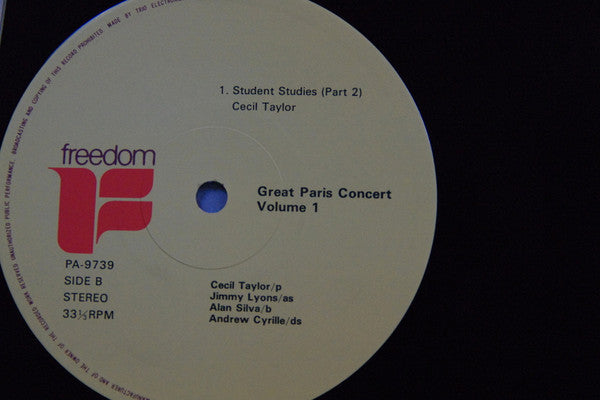 Cecil Taylor - Great Paris Concert "1" (Vinyl, LP, Album, Reissue, Stereo) Very Good Plus (VG+) / Very Good Plus (VG+)