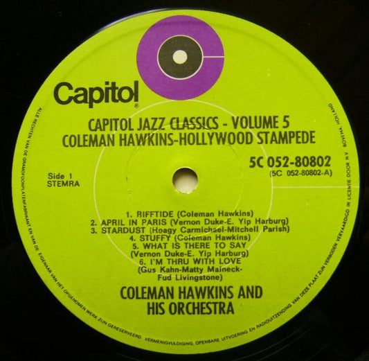 Coleman Hawkins And His Orchestra - Hollywood Stampede (Vinyl, LP, Compilation) Very Good Plus (VG+) / Very Good Plus (VG+)