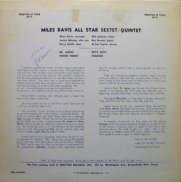 Miles Davis - Quintet / Sextet (Vinyl, LP, Album, Mono, Reissue)